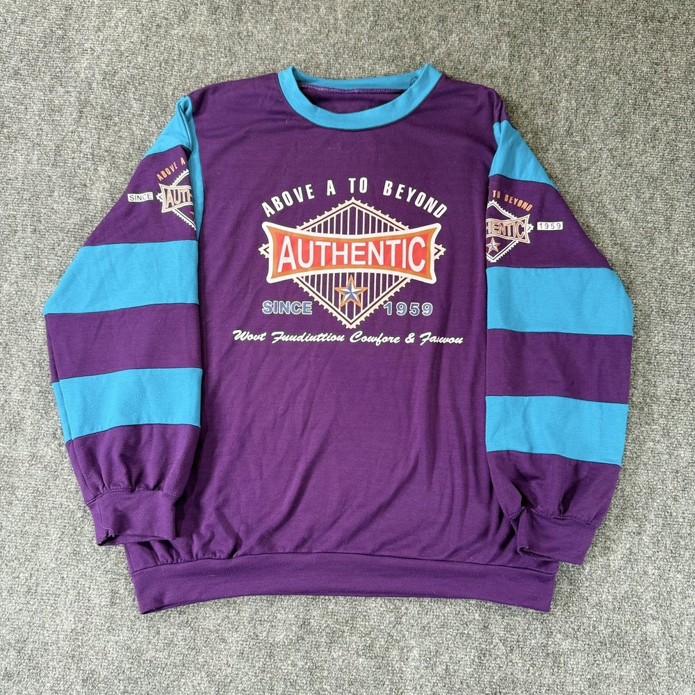 Authentic Sweatshirt Mens Small Purple‎ Blue Striped Crewneck Graphic Pullover
